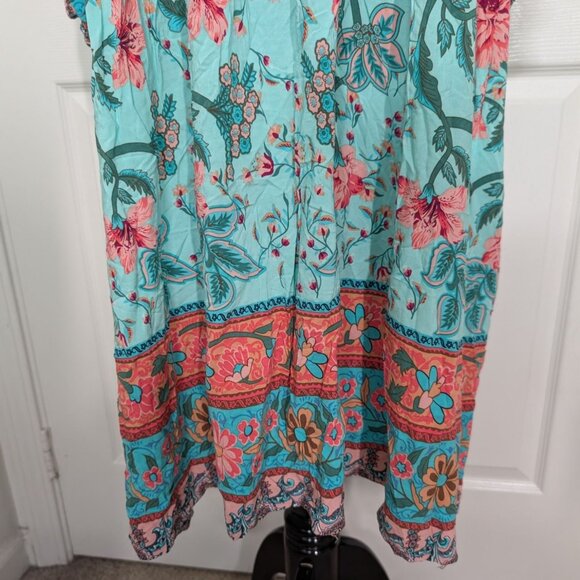 R Vivimos Mixed Floral Midi Dress Womens Size 2XL Blue Tassels Boho V Neck - Picture 4 of 11